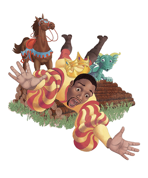 Black king falling off horse